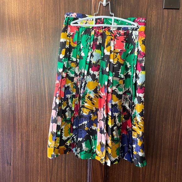 J. Crew Double Pleated Silk Flare Skirt Colorful Brushstroke Floral Print - Size - Picture 2 of 3